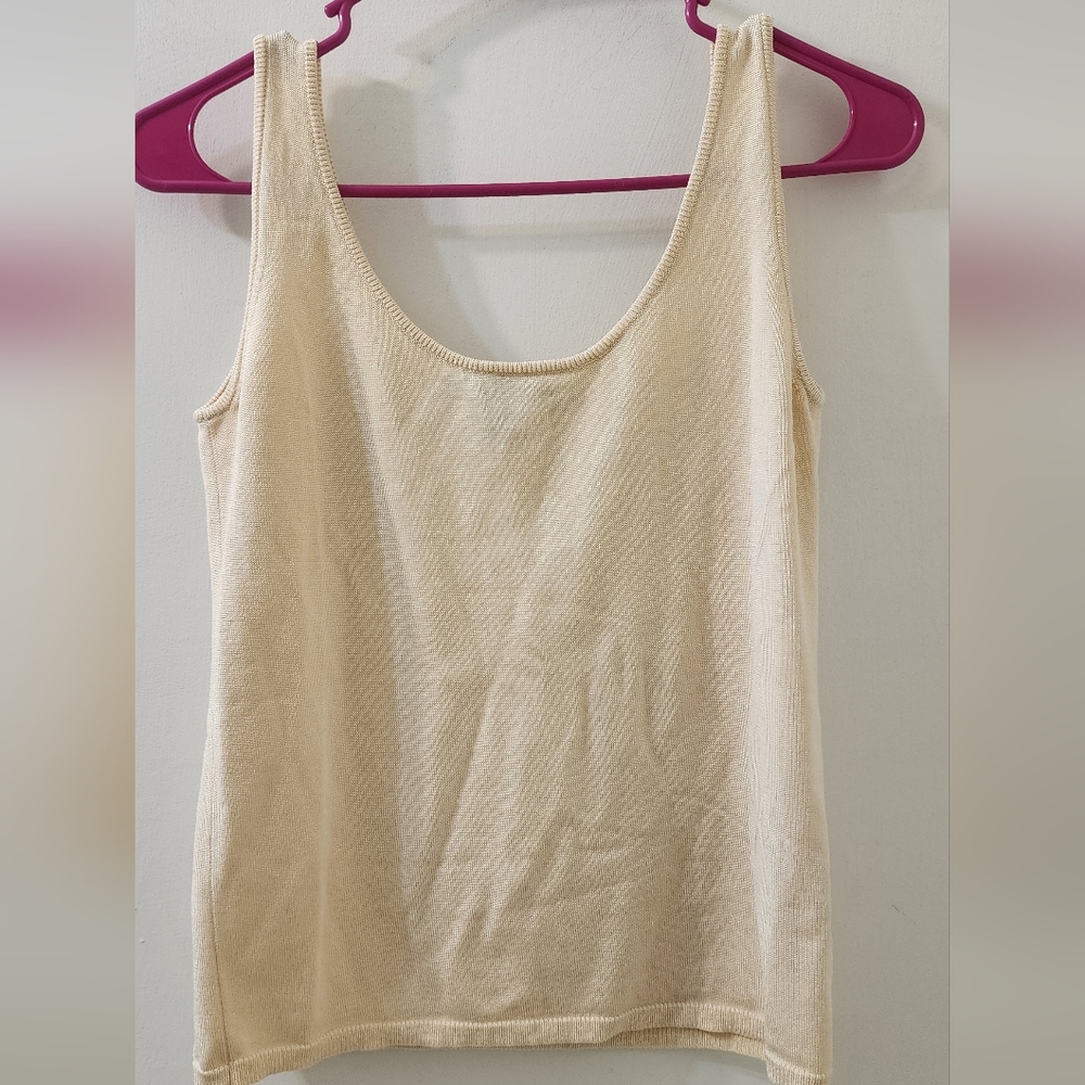 Ellen Tracy Cream Fitted Sleeveless Tank Top
